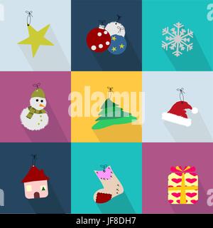 Weihnachts-Icons set mit Objekte typisch für die Partei - farbig Stock Vektor