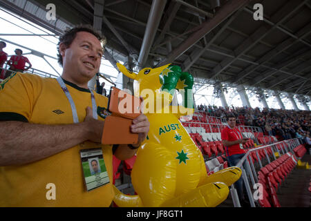 Fans der australischen Nationalmannschaft während des Spiels Chile und Australien auf der 2017 FIFA Confederations Cup auf dem Spartak-Arena in Moskau, Russland Stockfoto