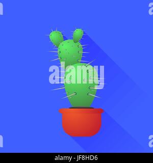 Grüner Kaktus auf blauem Hintergrund isoliert. Lange Schatten Stock Vektor