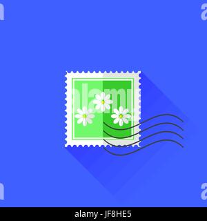Stempel mit weißen Blumen auf blauem Hintergrund isoliert Stock Vektor