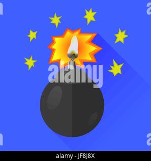 Bombe-Symbol auf blauem Hintergrund isoliert. Lange Schatten Stock Vektor