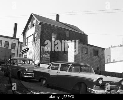 695-697 Barrington St, Halifax: Historische Gebäude am Fuße der Hurd St in Halifax, Nova Scotia, reich an architektonischer Geschichte. Stockfoto