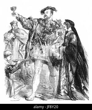 Heinrich VIII., spielen von William Shakespeare (26. April 1564 – 23. April 1616). 1 Szene 4, König Heinrich und Anne Boleyn zu handeln. Illustration von Sir John Gilbert RA (21. Juli 1817 – 5. Oktober 1897), gestochen von Dalziel Stockfoto