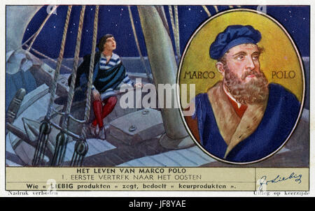 Marco Polo (1254 – 8 Januar 1324), venezianischer Explorer auf seiner ersten Reise nach Asien. Liebig-Sammler-Karte, 1941 Stockfoto