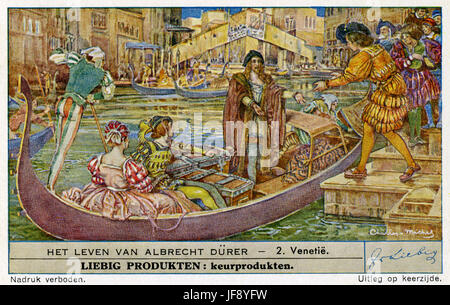 Leben von Albrecht Dürer (21 Mai 1471 – 6 April 1528). Reisen nach Venedig, Italien, 1494-5. Liebig-Sammler-Karte, 1948 Stockfoto