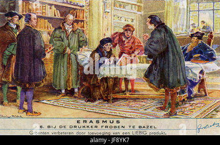 Erasmus von Rotterdam (Desiderius Erasmus Rotterdamus, 28 Oktober 1466 – 12 Juli 1536), niederländischer Theologe in Basel. Liebig-Sammler-Karte, 1950 Stockfoto