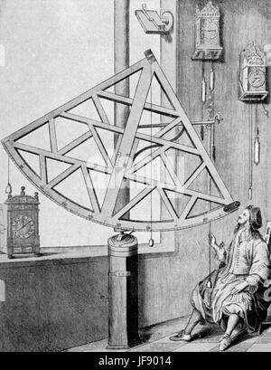 Hevel / (Johannes Hevelius/Jan Heweliusz Messung stellare Höhen mit den Quadranten.  (Peter Crügers azimutalen Quadrant, ergänzt durch Hevelius).  Astronom und Begründer der "lunar Topographie". 28. Januar 1611 – 28. Januar 1687 Stockfoto