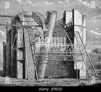 Die Rosse sechs Fuß-Teleskop (auch bekannt als Leviathan Parsonstown). Ein Spiegelteleskop von 72 In (1,8 m) Blende, welche wa größte Teleskop der Welt von 1845 bis zum Bau des 100-Zoll (2,5 m)-Hooker-Teleskop im Jahre 1917. Die Rosse sechs-Fuss-Teleskop wurde von William Parsons, 3. Earl of Rosse auf seinem Anwesen, Birr Castle, an Parsonstown, Irland Stockfoto