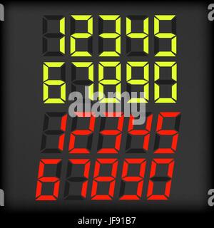 Satz von digitalen Zahlen auf dunklem Hintergrund isoliert. Stock Vektor