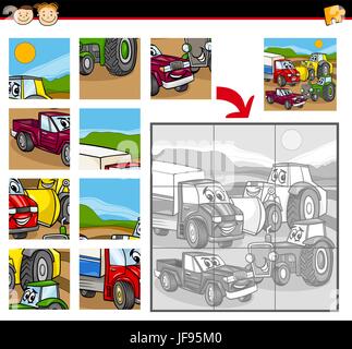 Cartoon Fahrzeuge Puzzle-Spiel Stock Vektor