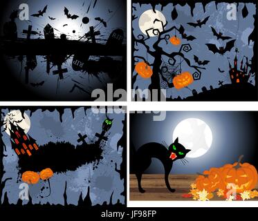 Satz von Halloween Grußkarten Stock Vektor