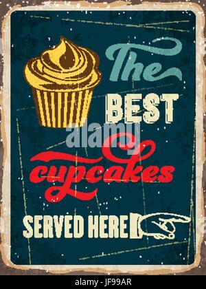 Retro-Blechschild die besten Cupcakes hier serviert Stock Vektor