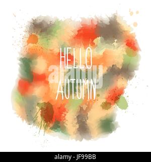 Hallo Herbst. handgezeichnete Schriftzug auf Aquarell Hintergrund Stock Vektor