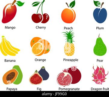 Satz von Frucht-Symbole mit Titel Stock Vektor