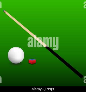 Billard Cue, Ball und Kreide Stock Vektor