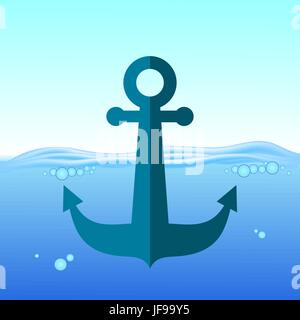 Meer Metallschnalle Silhouette auf blauem Wasser Hintergrund isoliert Stock Vektor