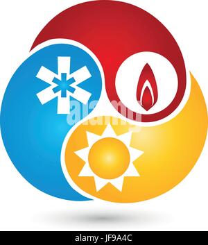 drei Tropfen, Logo, Sonne, Schnee, Flamme Stock Vektor