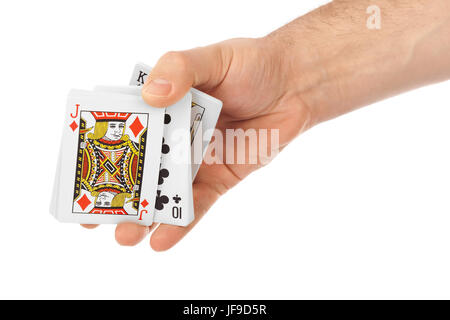 Hand und Spielkarten Stockfoto