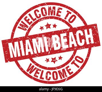 Herzlich Willkommen Sie in Miami Beach Rot Stempel Stock Vektor