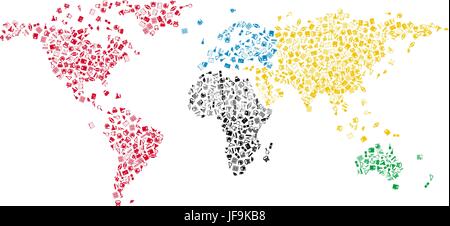 Weltkarte mit Bildung Symbole Stock Vektor