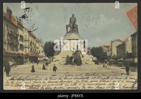 Das Monument Emile Augier in Valence, Frankreich, ist auf diesem Foto zu sehen, das seine architektonische Schönheit und historische Bedeutung unterstreicht. Stockfoto
