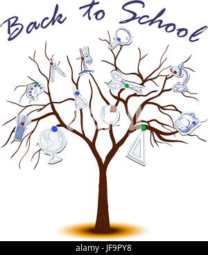 Baum mit angehefteten pädagogische Symbole Stock Vektor