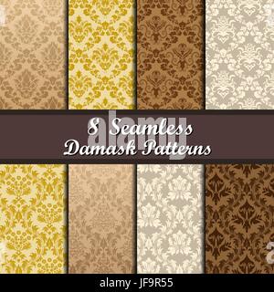 Satz von Damast Musterdesigns Stock Vektor
