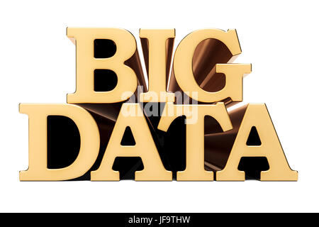 Große Daten goldene Inschrift, 3D-Rendering isolierten auf weißen Hintergrund Stockfoto