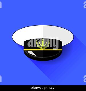 Seilor Hut-Symbol auf blauem Hintergrund isoliert. Lange Schatten. Stock Vektor