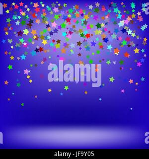 Reihe von bunten Sternen auf blauem Hintergrund. Sternenmuster Stock Vektor