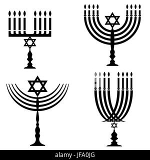 Satz von Menorah Silhouetten, Isolated on White Background Stock Vektor