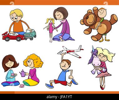 Kinder mit Spielzeug-Cartoon-Satz Stock Vektor