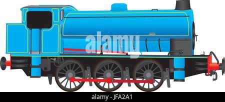 Eine blaue industrielle Dampflokomotive isoliert auf weiss Stock Vektor