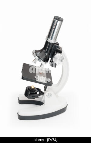 Mikroskop isoliert auf weißem Stockfoto