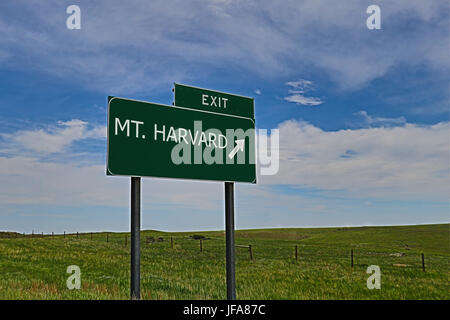 U.S. Highway Notausgangsschild für Mt. Harvard Stockfoto