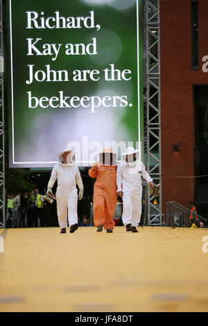 Manchester, UK. 29. Juni 2017. "Richard, Kay und John Ar Bee Keepers", Piccadilly Gardens, Manchester, 29. Juni 2017 (C) Barbara Koch/Alamy Live News Bildnachweis: Barbara Koch/Alamy Live News Stockfoto