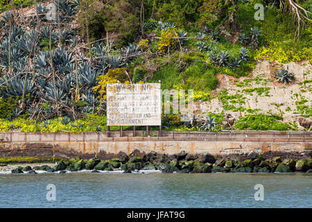 Warnschild vor Gefängnis Alcatraz, San Francisco, Kalifornien, USA Stockfoto