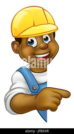 Schwarzen Handwerker, Baumeister, Mechaniker, Tischler, Elektriker oder Klempner Comicfigur Stockfoto