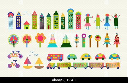 Stadt-Element legen Sie Farbe Geometrie glücklich Dekoration Stock Vektor