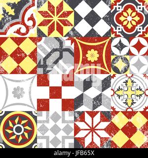 Weinlese-Patchwork Musterdesign Mosaikfliese Stock Vektor