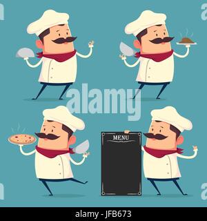 Koch Cartoon set im retro-Stil Stock Vektor