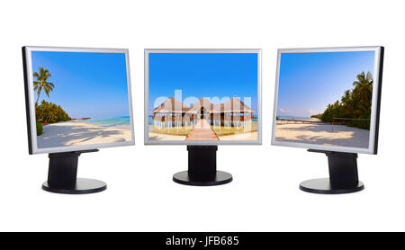Malediven-Panorama in Computer-Monitore Stockfoto