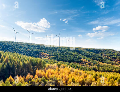 Windenergieanlagen auf dem Hügel Stockfoto