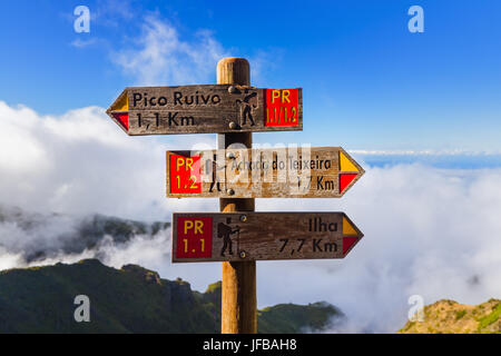 Namensschild Pico Ruivo Madeira Portugal Stockfoto