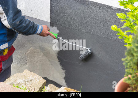 Maler mit Farbrolle in der hand Stockfoto