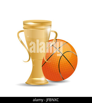 Abbildung goldene Trophäe mit Basketball Ball. Objekte, Isolated on White Background- Stockfoto