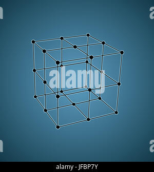 Drahtgitter Mesh polygonalen Element. Cube mit verbundenen Linien und Punkte.  Abbildung. Stockfoto