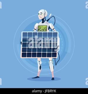 Moderne Roboter Akku von Solar-Panel-futuristische künstliche Intelligenz-Technologie-Konzept Stock Vektor