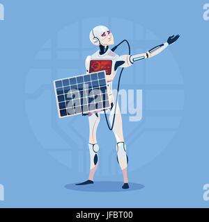 Moderne Roboter Akku von Solar-Panel-futuristische künstliche Intelligenz-Technologie-Konzept Stock Vektor