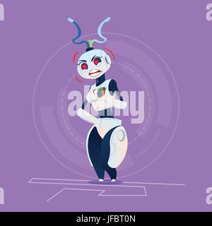 Niedliche Roboter Gefühl krank Fehler moderne künstliche-Intelligenz-Technologie-Konzept Stock Vektor